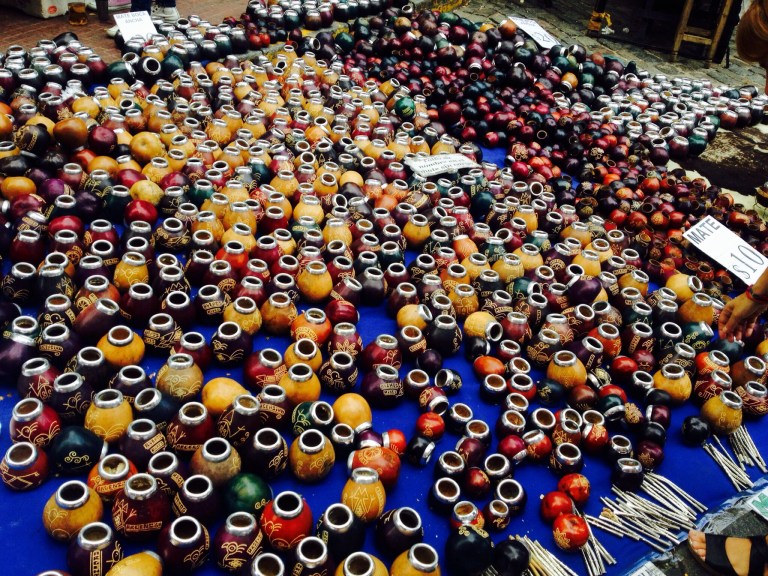 Various mate cups in the market  (the caffeine infused drink that is consumed by Argentines and Uruguayans as a daily ritual) 